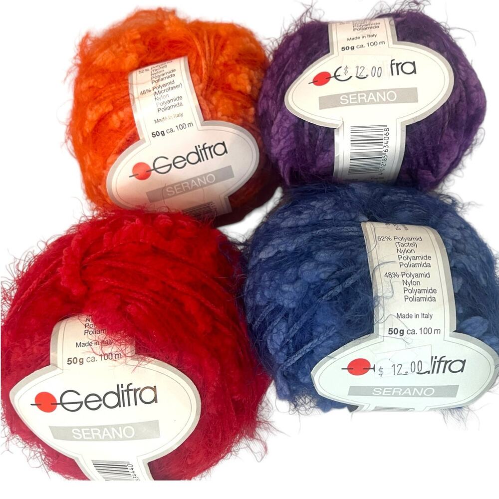 4 Skeins Gedifra SERANO Aran Italian Nylon Yarn | Orange, Purple, Blue, Red